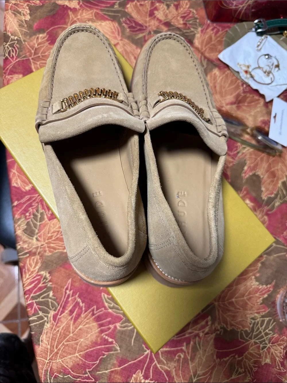 Rhude Suede Tan Loafers with Gold Hardware